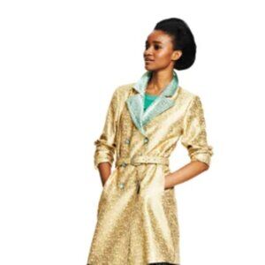 Duro Olowu metallic pencil skirt and long "smoking" jacket with belt